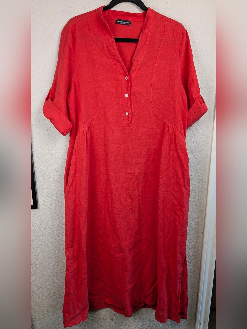 Francesca Bettini Linen Cotton Midi Dress S Coral Made In Italy Unlined Excellen